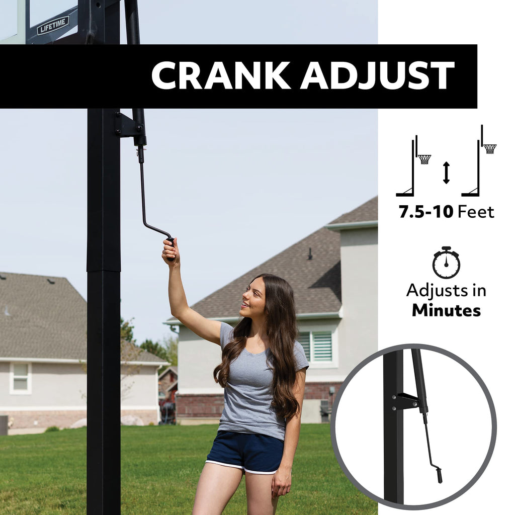 Lifetime Crank Adjust In Ground Tempered Glass Basketball Hoop, 54'', Clear