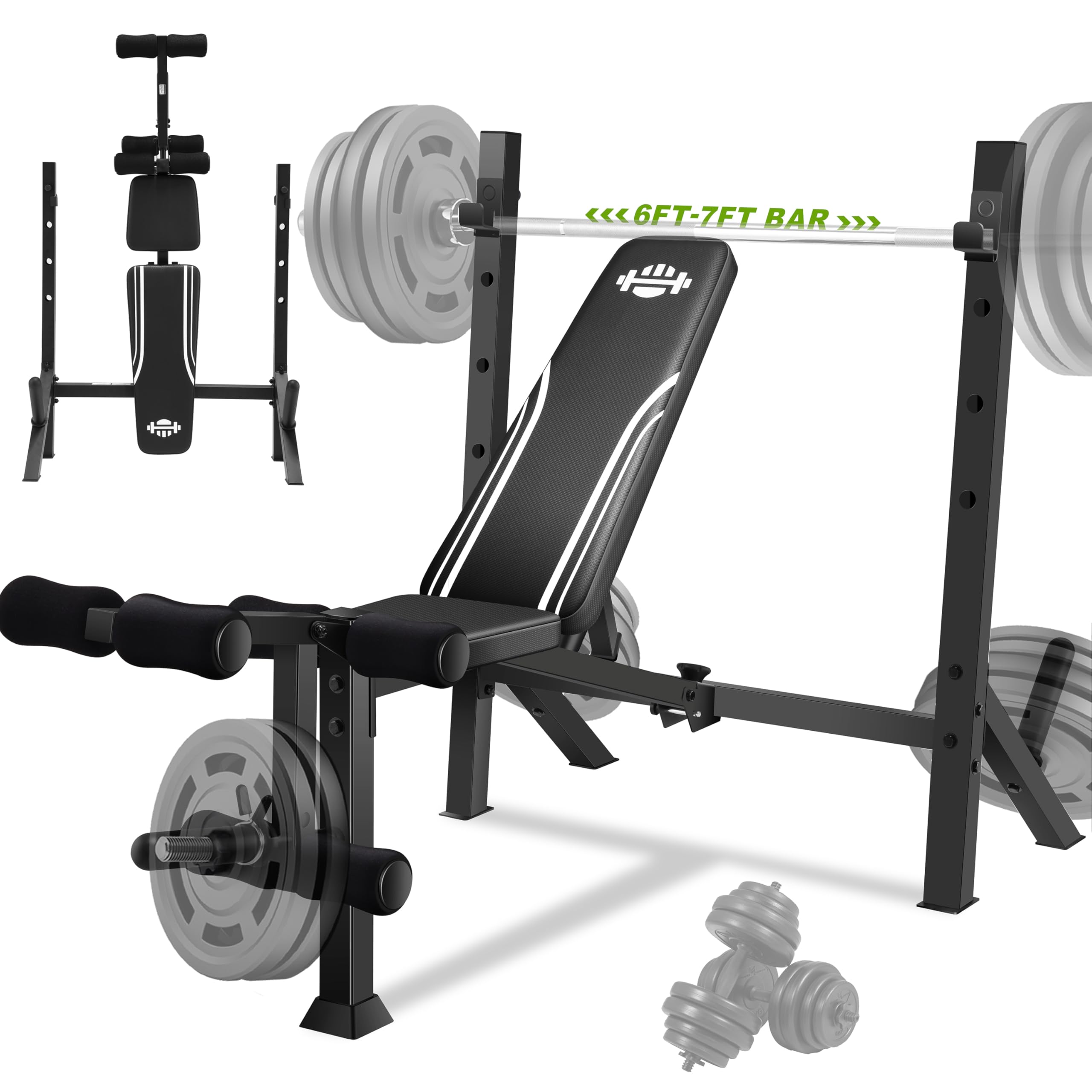 ANCHEER Foldable Weight Bench with Squat Rack Adjustable Bench Press Set for Home Gym Strength Training with Leg Developer, Weig