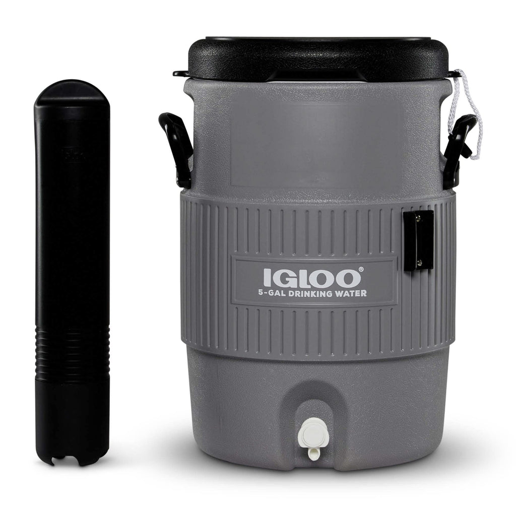 Igloo 5 Gallon Portable Sports Cooler Water Beverage Dispenser With Flat Seat Lid, Insulated Beverage Dispenser, Grey/Black