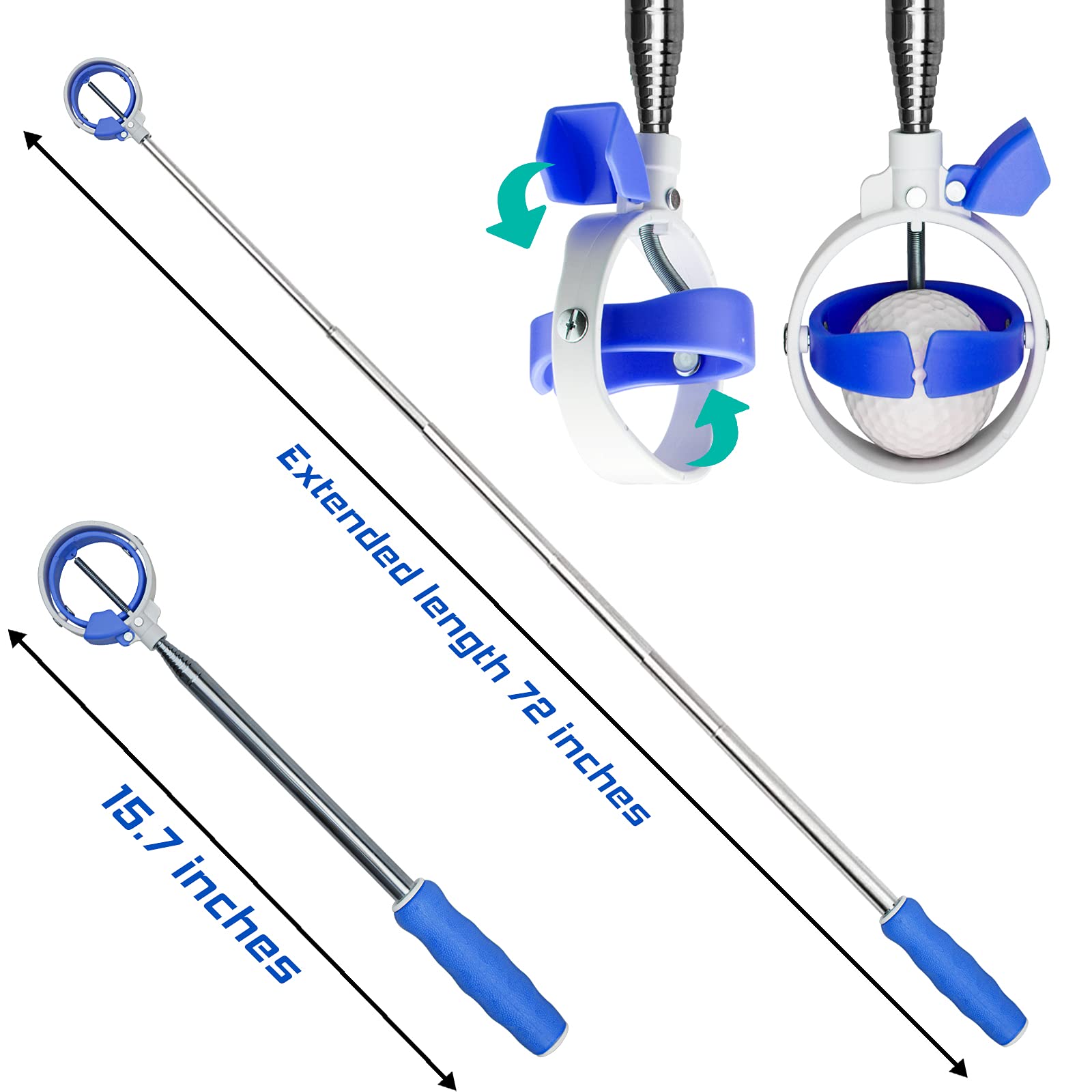Golf Ball Retriever, Golf Ball Retriever Telescopic For Water With Spring Release-Ready Head, Ball Retriever Tool Golf With Lock
