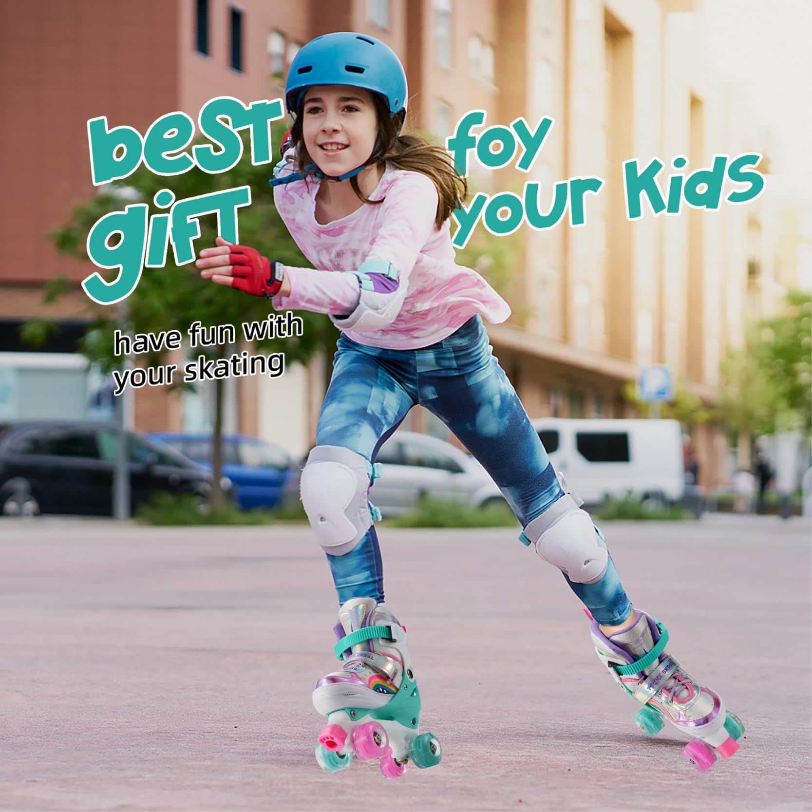 SHDSL Girls Roller Skates 4 Size Adjustable Kids Roller Skates for Girls, Purple Pink Roller Skate for Boys Toddlers, Beginner K