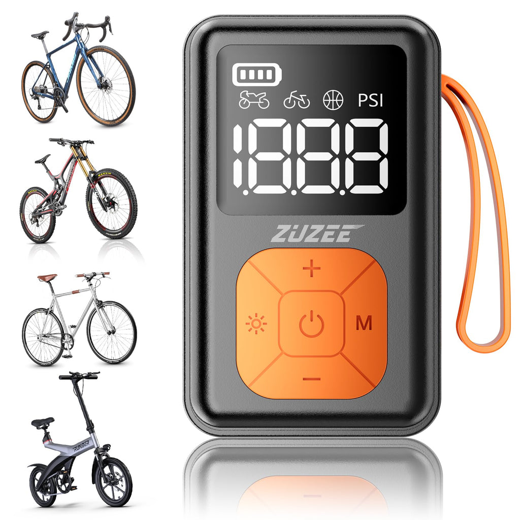 ZUZEE Mini Bike Pump, 150 PSI Portable Bicycle Pump with Gauge, 3X Faster & Auto Stop & Brushless Motor, Electric Bike Tire Pump