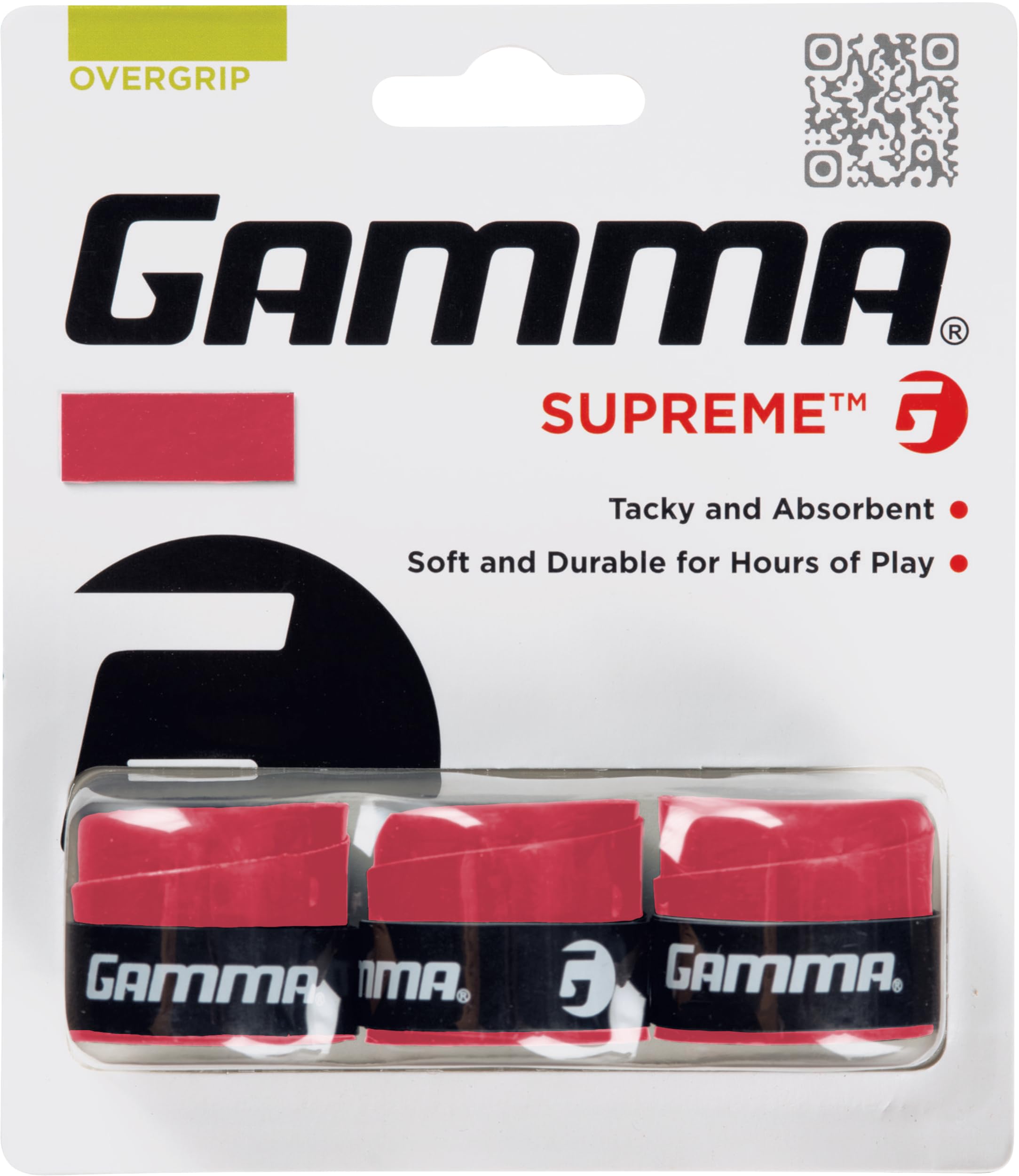 Gamma Sports Supreme Overgrip For Tennis, Pickleball, Squash, Badminton, And Racquetball Racquets, 3-Pack, Red