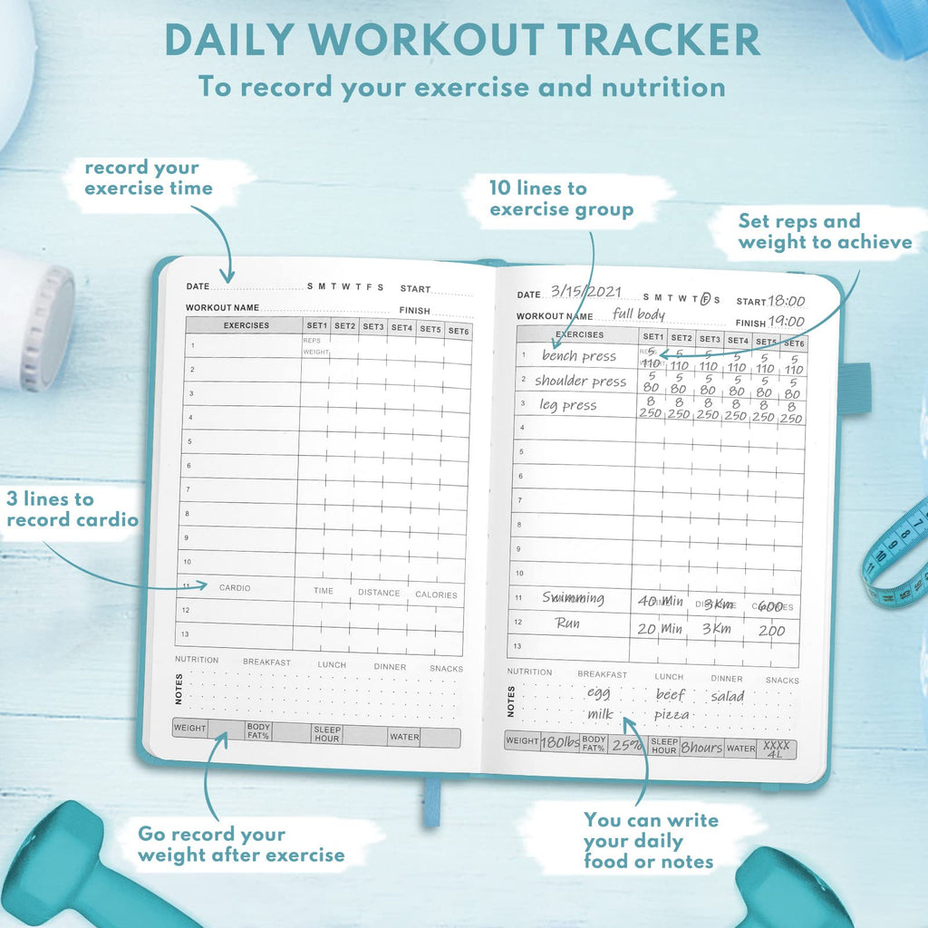 Epewizd Fitness Journal Hardcover Workout Planner 6- Month Undated Workout Log Book Home Gym Accessories For Women And Man-Sierr