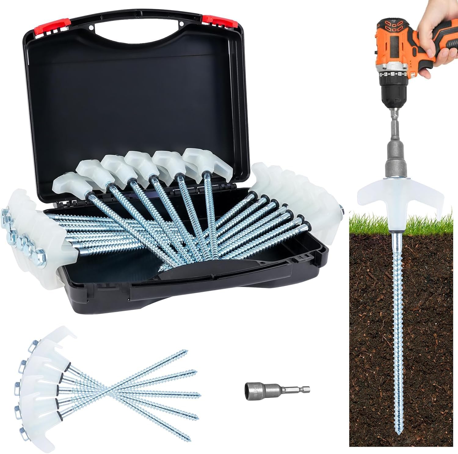 8 Screw In Tent Stakes Heavy Duty, Ground Anchors Screw In, Metal Threaded Tent Spikes, Camping Pegs For Canopies & Gardening In