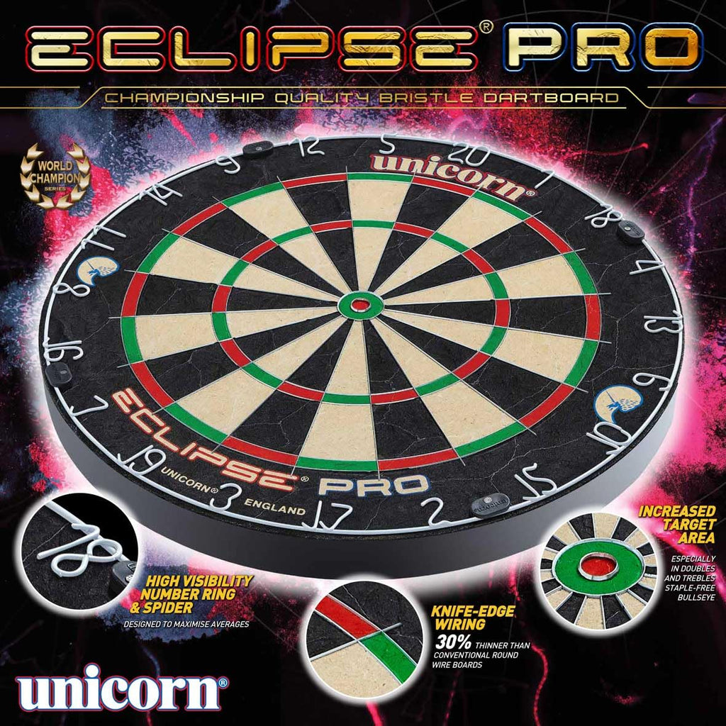 Unicorn Eclipse Pro Dart Board With Ultra Slim Segmentation - 30% Thinner Than Conventional Boards - For Increased Scoring And R
