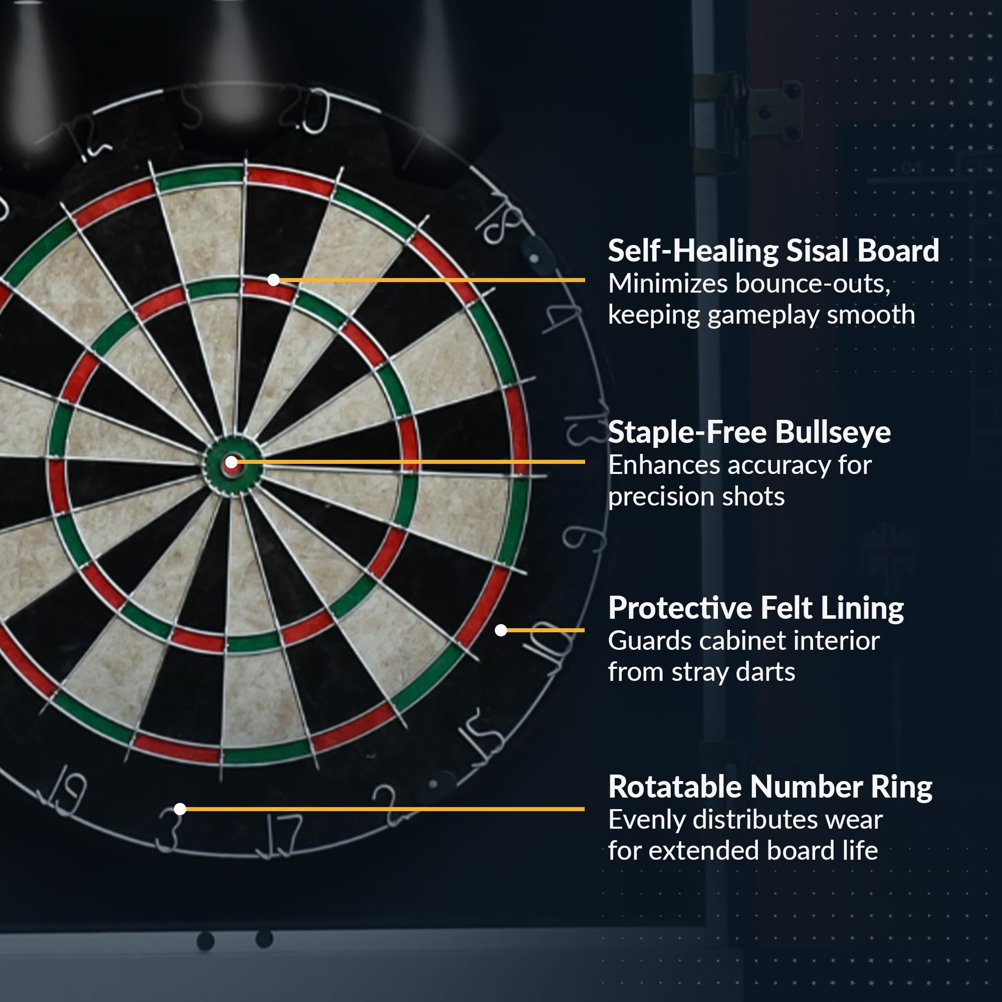 Hathaway Geneva Dartboard And Cabinet Set - Includes 18-In Dartboard, Steel-Tip Darts, Chalk Scoreboards - Perfect For Family Ga