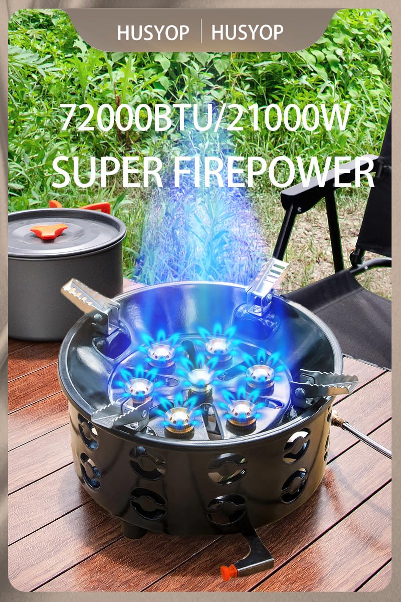 Husyop 3 In 1 Portable Windproof Camping Stove Gas Cooking Burner, 21000W Propane Burners With Piezo Ignition And Carrying Bag F