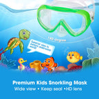 Kids Snorkel Swim Mask, Child Diving Mask Anti-Fog Swim Goggles With Nose Cover For Snorkeling Diving Swimming (Green)