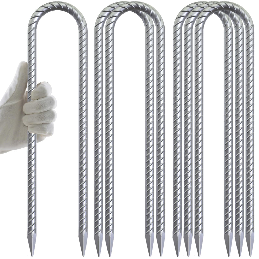 Aagut 12 Inch Trampoline Stakes 6 Pack U Shaped Rebar Ground Anchors Heavy Duty High Winds Galvanized Steel Trampolines Accessor