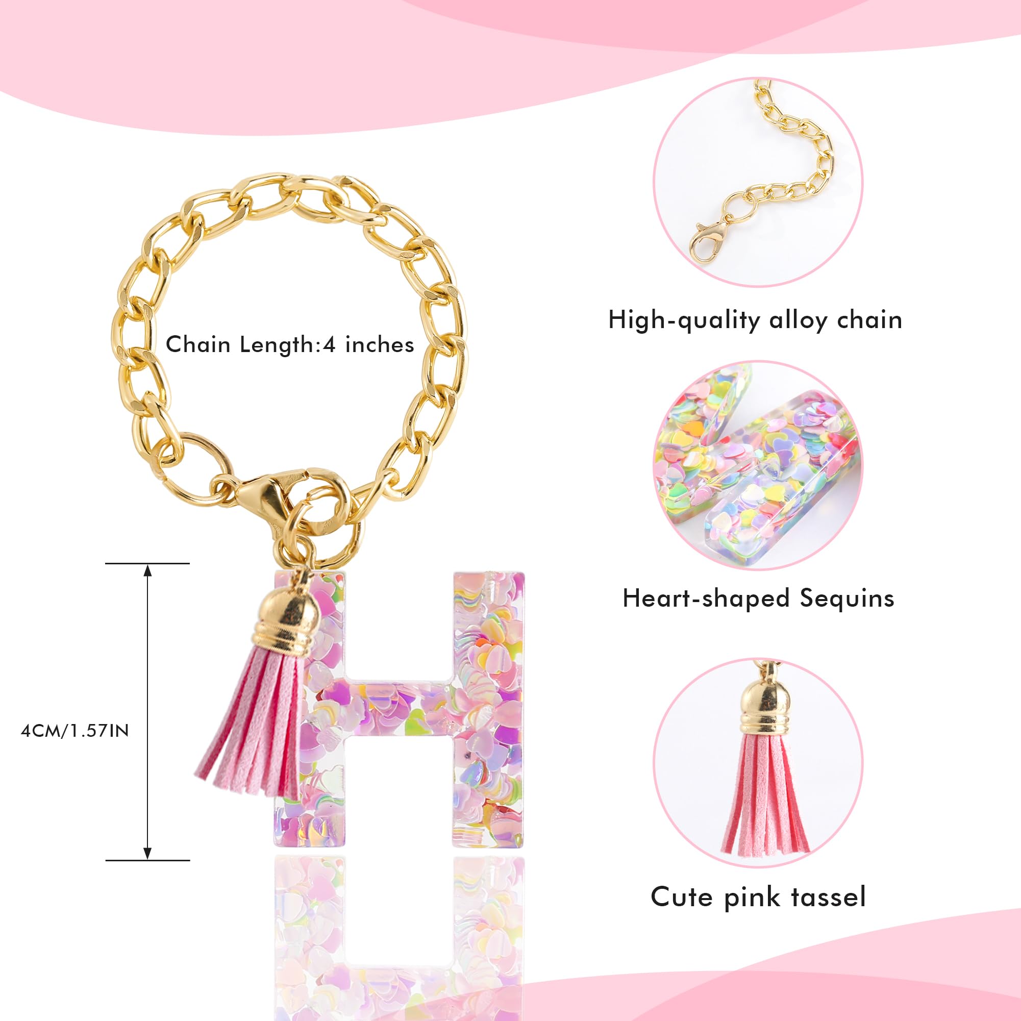 Letter Charm Accessories for Stanley Cup 1 PCS Cute Initial Keychain Handle Charm for Stanley Tumbler for Women Pink Letter H