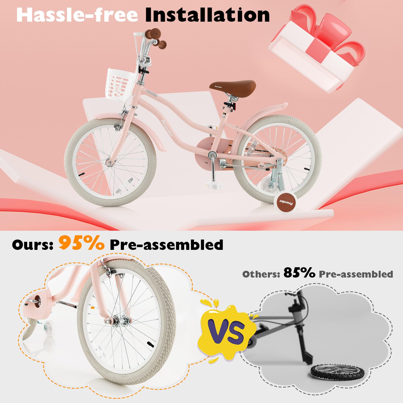 BABY JOY Kids Bike, 18 Inch Boys Girls Bike for 4-8 Years Old w/Training Wheels, Adjustable Seat, Removable Basket, Handbrake an