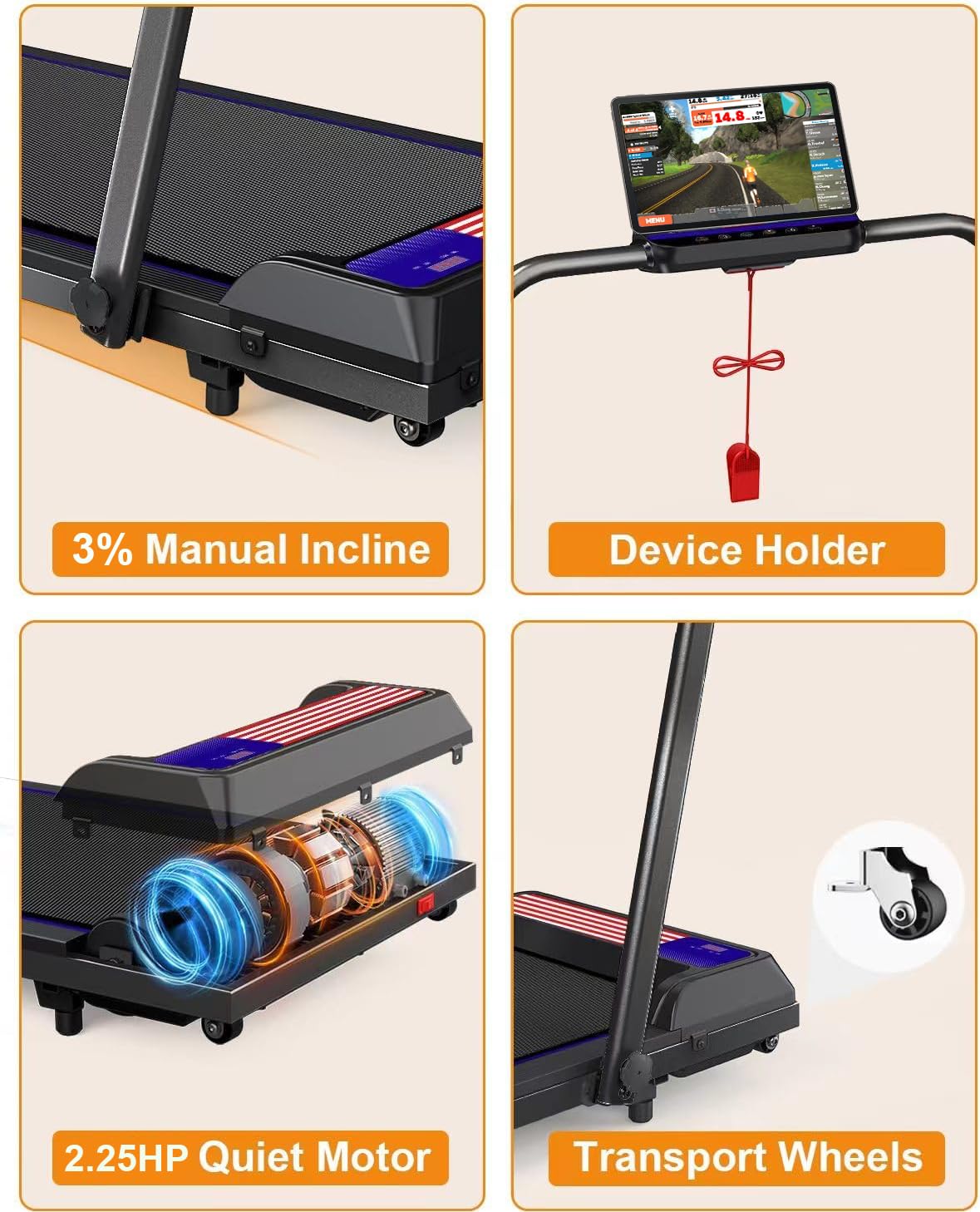 Treadmill Under Desk Walking Pad,2 In 1 Folding Treadmill For Home/Office With Remote Control And App,Flag