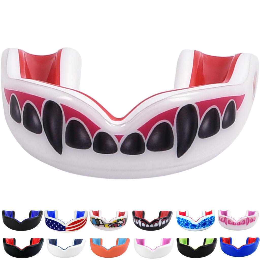 Oral Mart White/Red Youth Black Vampire Fangs Mouth Guard For Kids - Youth Mouthguard For Karate, Football, Martial Arts, Taekwo