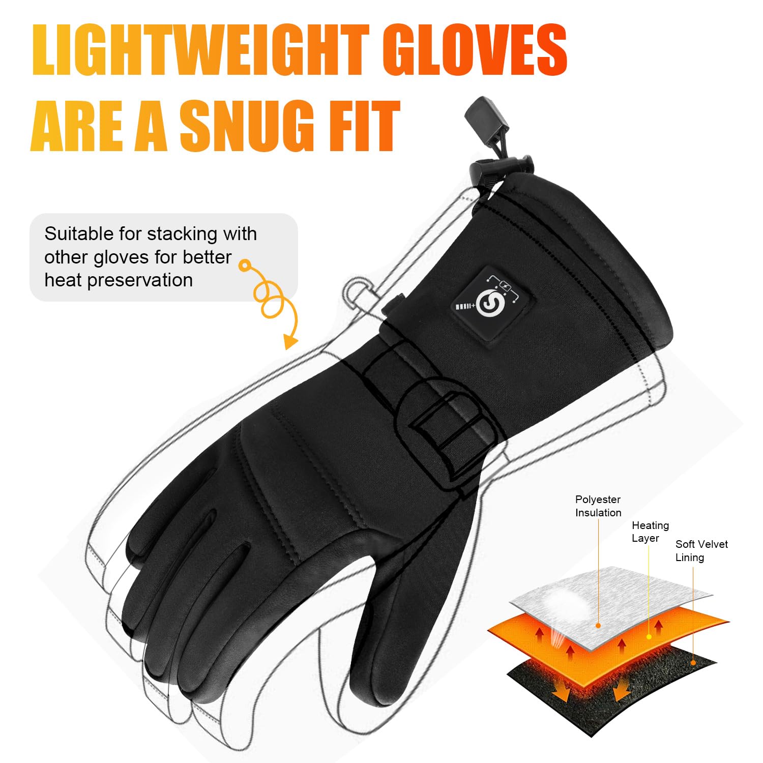 Upgraded Heated Glove Liners For Men Women, Rechargeable Electric Battery Heated Gloves Windproof Winter Glove Liners Thin Glove