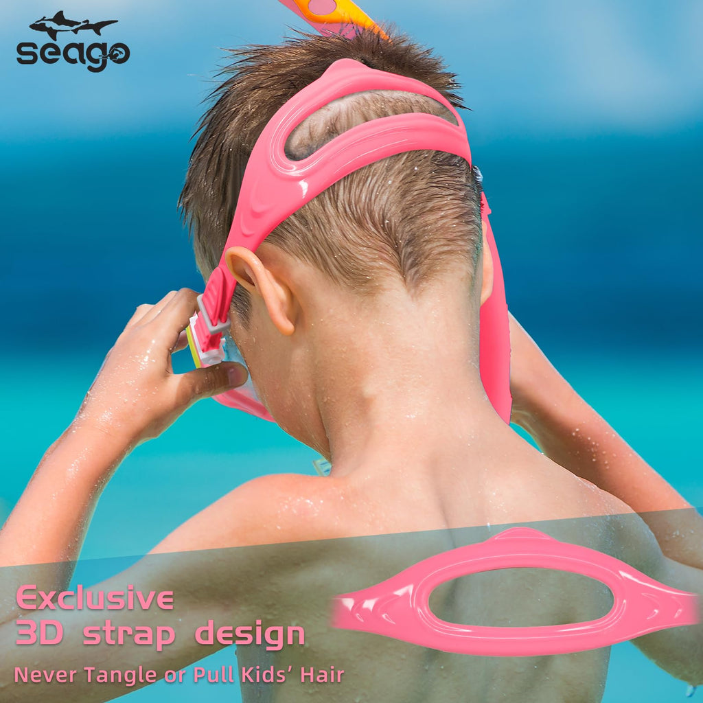 Seago Kids Swim Mask Swimming Goggles for Boys Girls Youth Toddlers 5-15, Anti-Fog No Leak 180 Clear Goggles Kids Pool Underwate