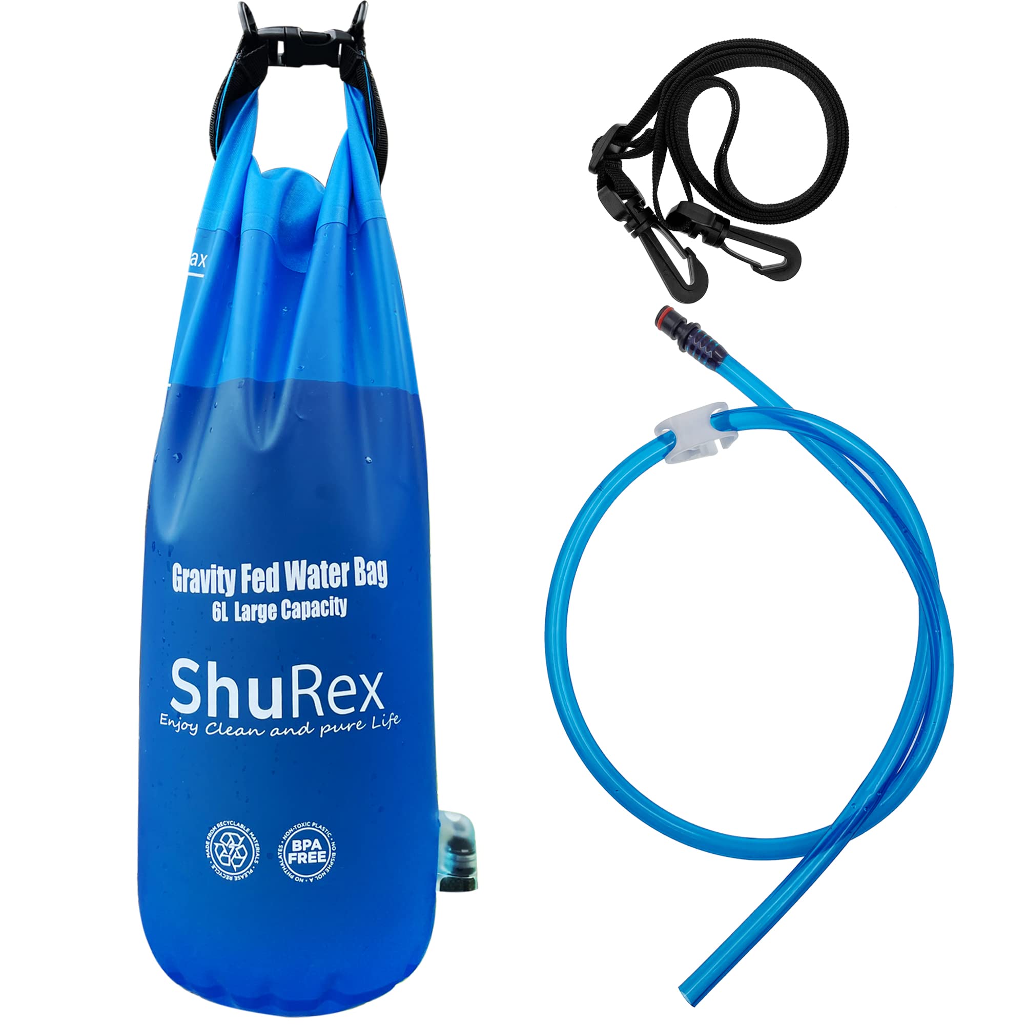 Shurex Gravity-Fed Water Bag for Sawyer Survival Water Filter Straw, 1.5 Gal Large Gravity Water Bladder Compatible with LifeStr