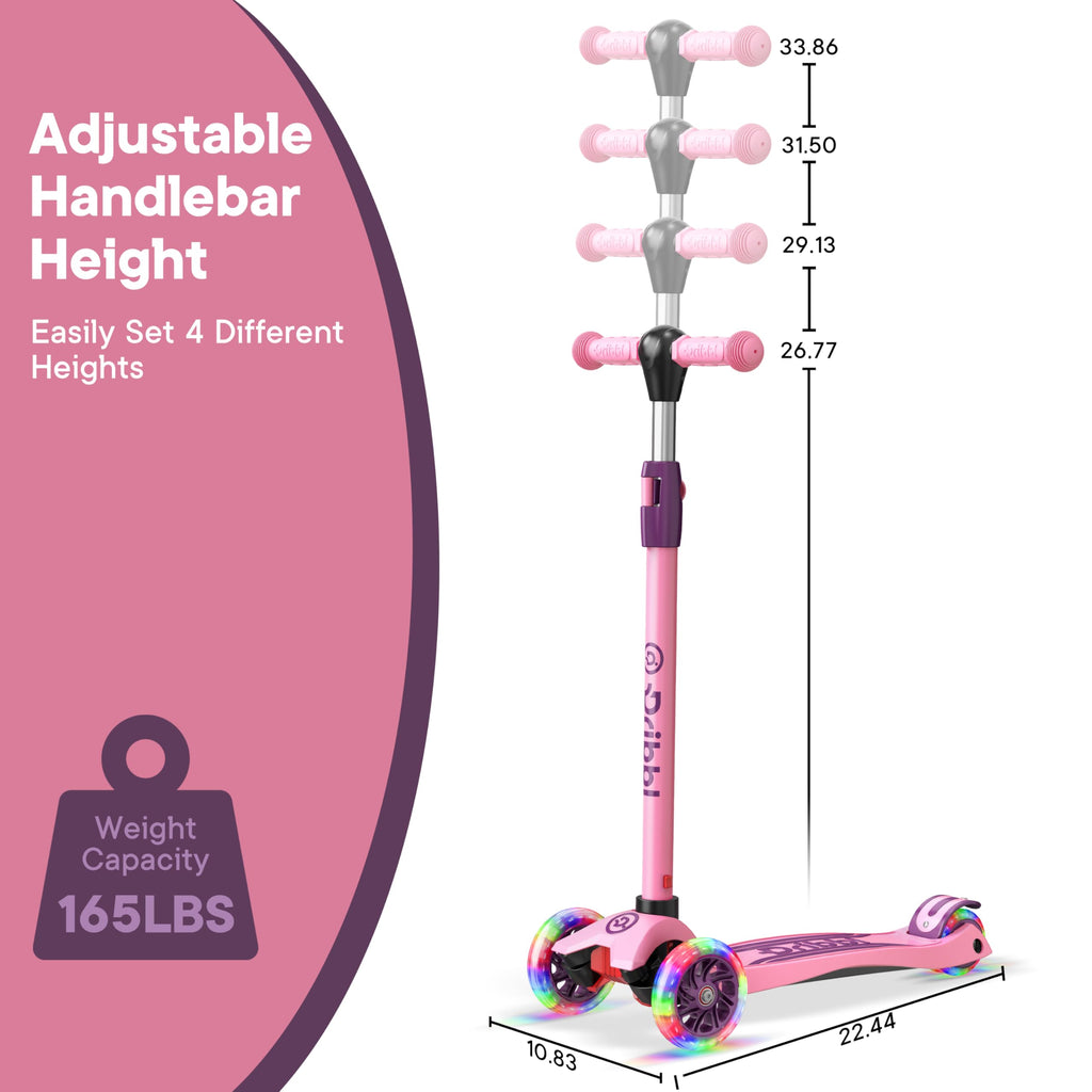 Dribbl 3-Wheel Kids Scooter - Lean-to-Steer Technology, Adjustable Height Handlebar, Wide Deck, Scooter for Boys & Girls Ages 3+