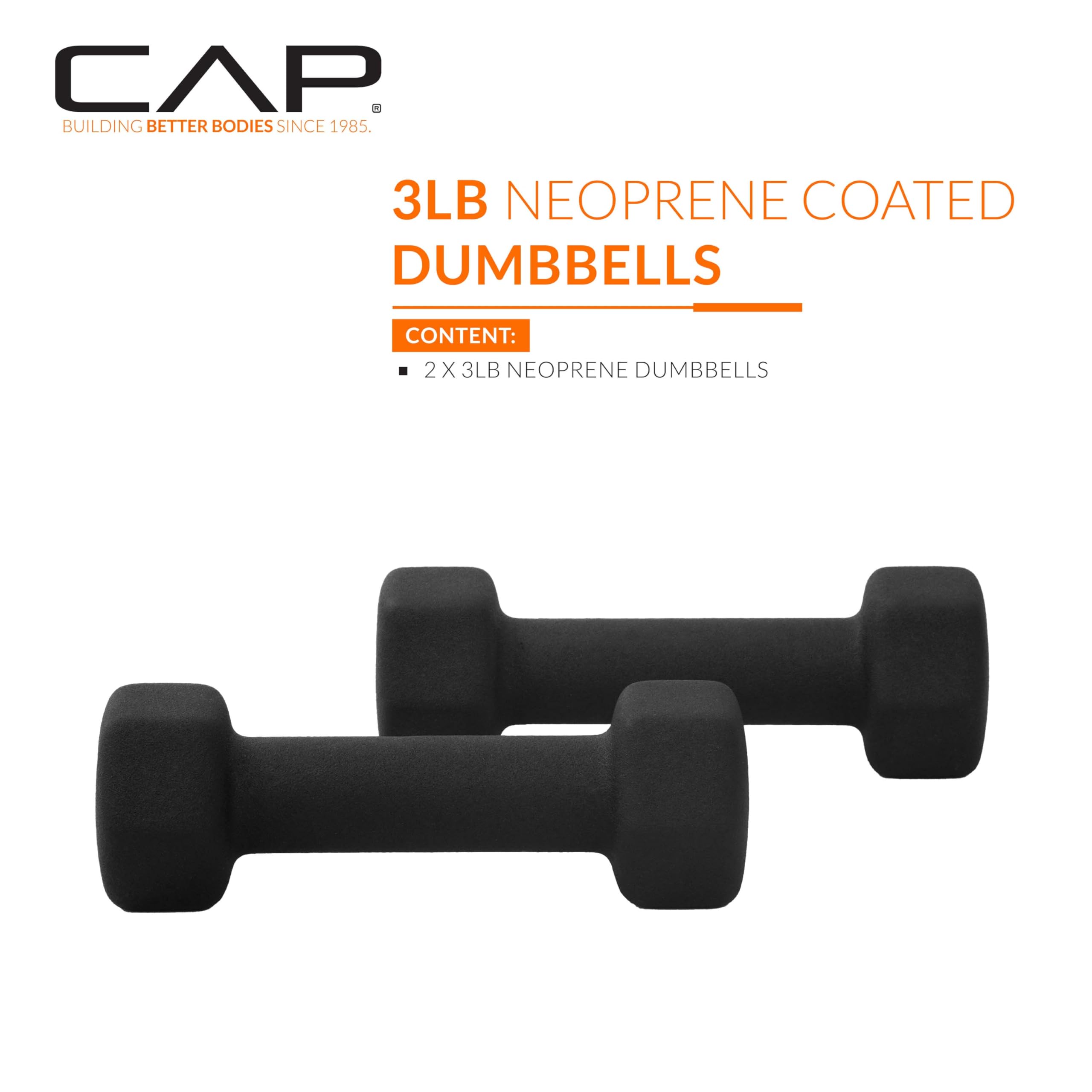 Cap Barbell Neoprene Dumbbell Weights, 3 Lb Pair, Black