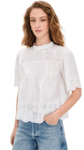 Madewell Womens Embroidered Pintuck High-Neck Top, White, S