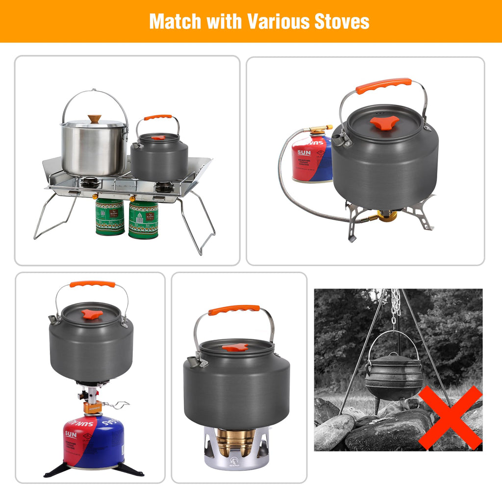 Redcamp 2L Outdoor Camping Kettle, Aluminum Water Pot With Carrying Bag, Compact Lightweight Camp Tea Kettle Coffee Pot For Hiki