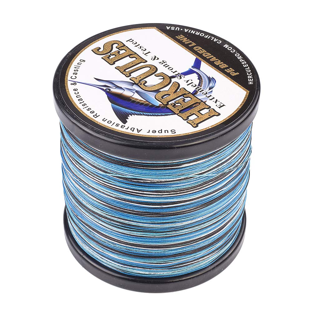 Hercules Braided Fishing Line 1500M 1640Yds 10Lbs-200Lbs Pe Superline 8 Strands (Blue Camo 60Lb/27.2Kg 0.40Mm)