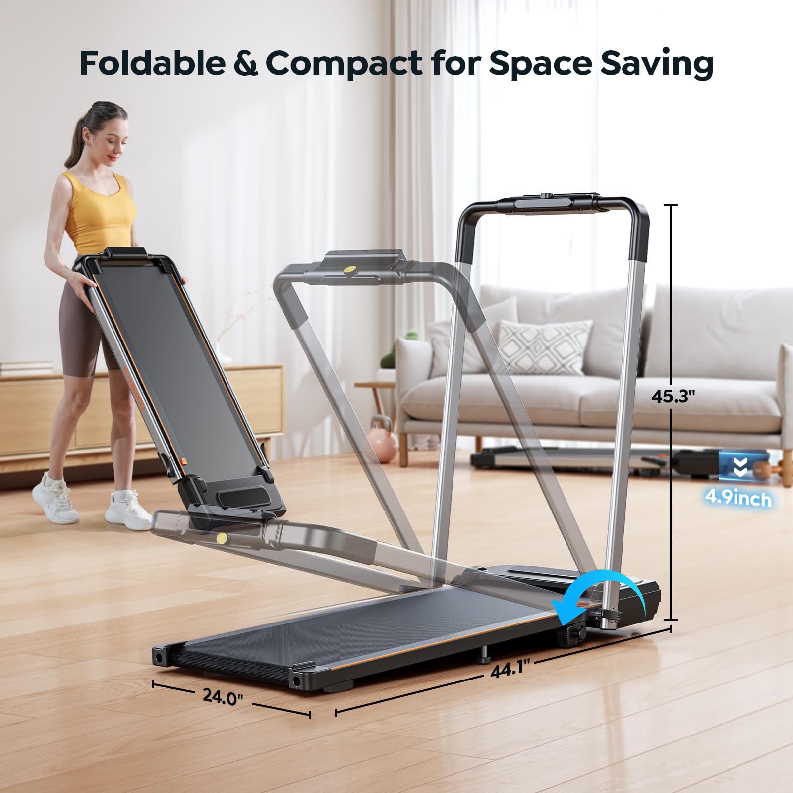 Walking Pad Treadmill with 7% Incline, 2.5HP Portable Under Desk Walking Pad with 0.6-7.5MPH, Handle, Remote and App Control, 26