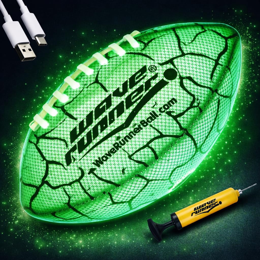 Wave Runner Glow in The Dark Junior Size Waterproof LED Football for Kids, Teens & Adults - Color-Changing Light Up Football wit