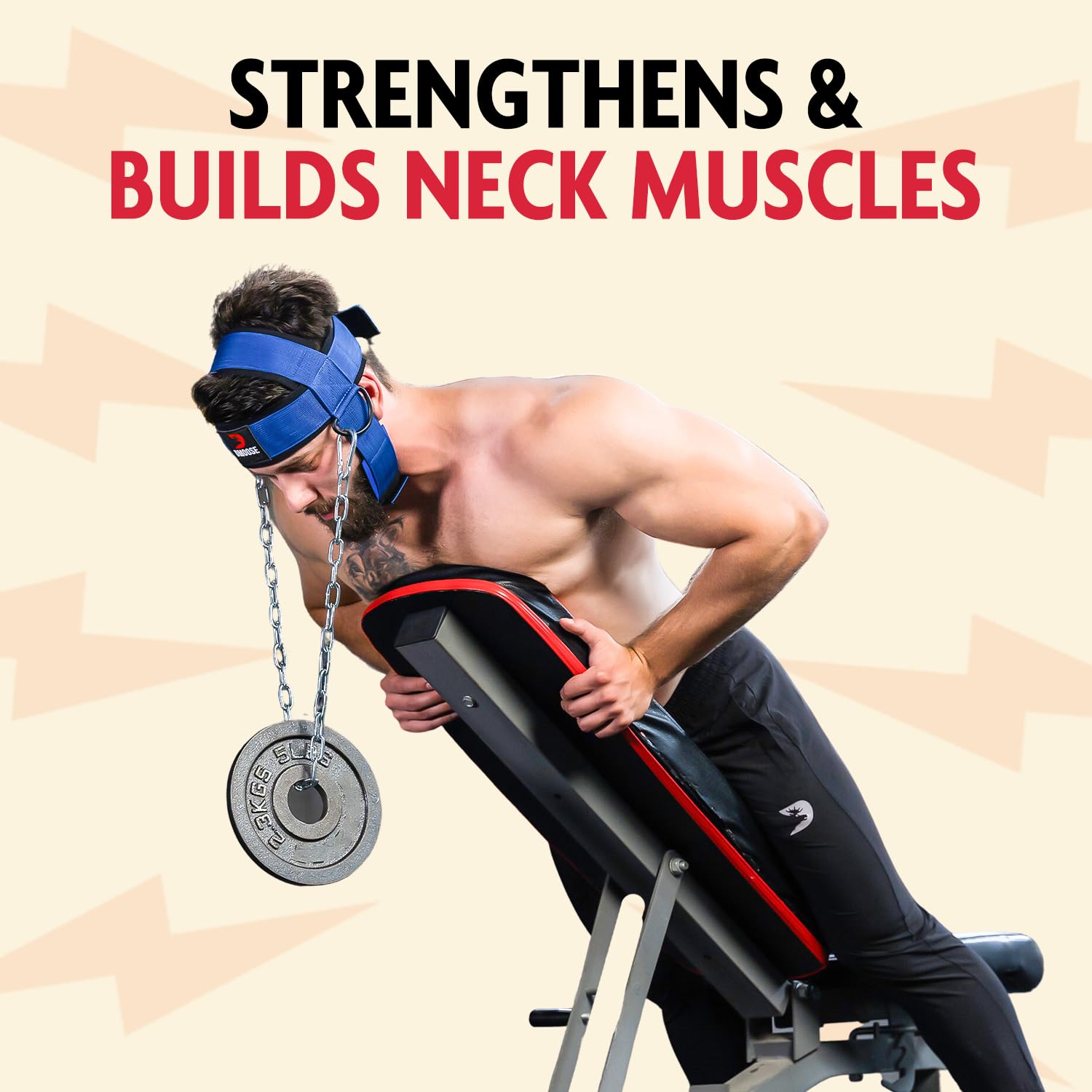 Dmoose Neck Harness, Increases Neck Core Strength And Supports Injury Recovery - Neck Exerciser With 30'' Heavy Duty Steel Chain