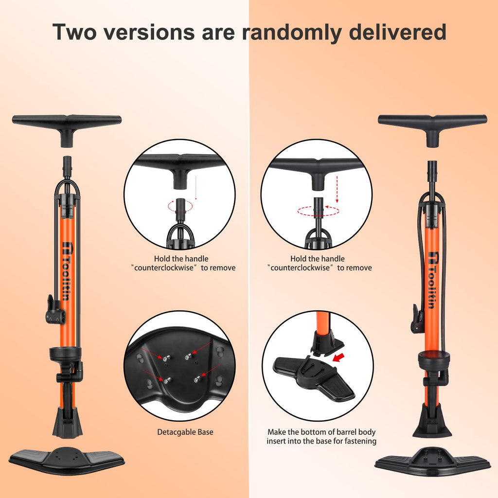 Toolitin Floor Bicycle Pump With Gauge,160 Psi High Pressure,Bike Pump Compatible With Presta And Schrader Valve,Bike Tire Pump
