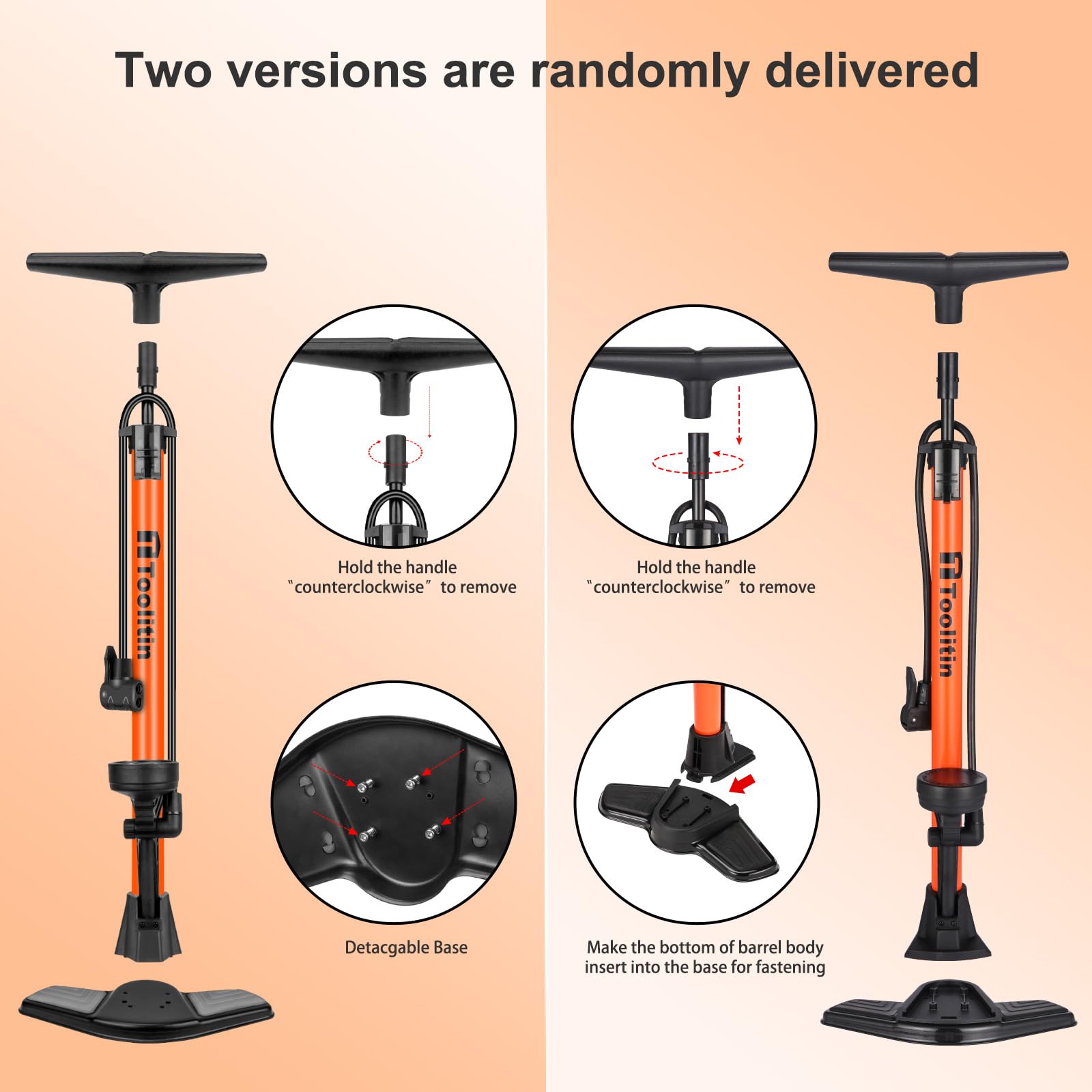 Toolitin Floor Bicycle Pump With Gauge,160 Psi High Pressure,Bike Pump Compatible With Presta And Schrader Valve,Bike Tire Pump
