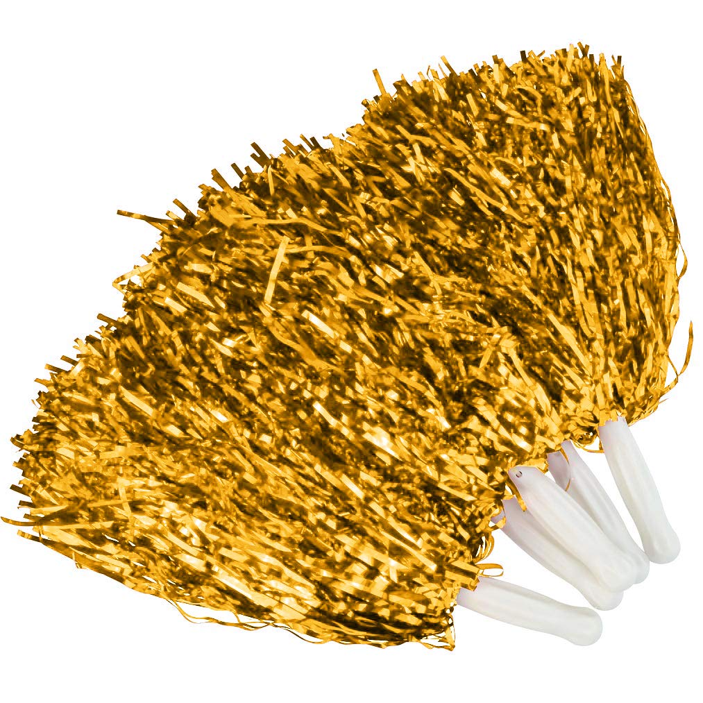 Baotongle 12 Pcs Cheerleading Squad Spirited Fun Poms Pompoms Cheer Costume Accessory For Party Dance Sports (Goldens)