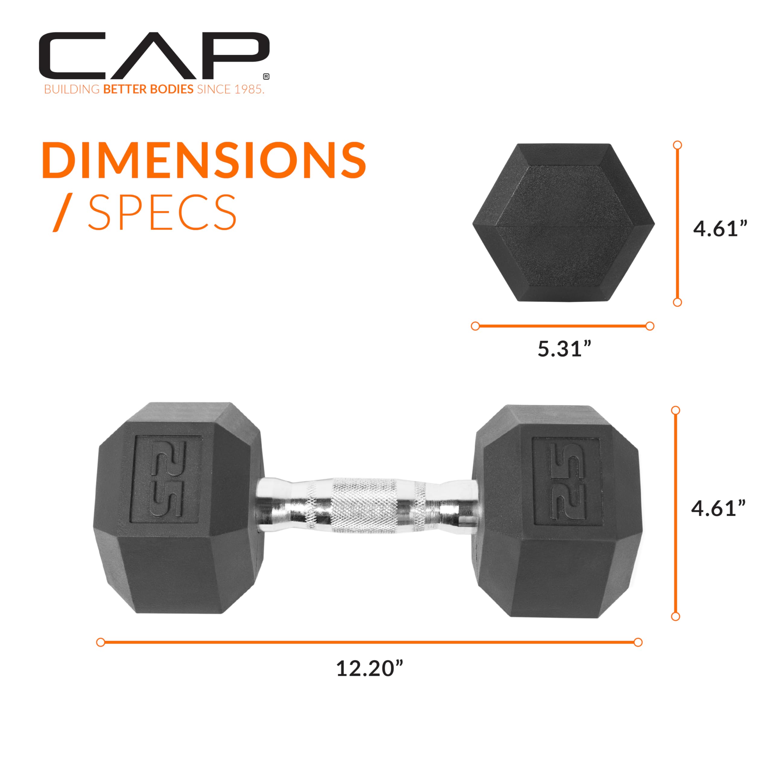 Cap Barbell 50Lb Coated Hex Dumbbells, 25X2, Part Of 150Lb Set