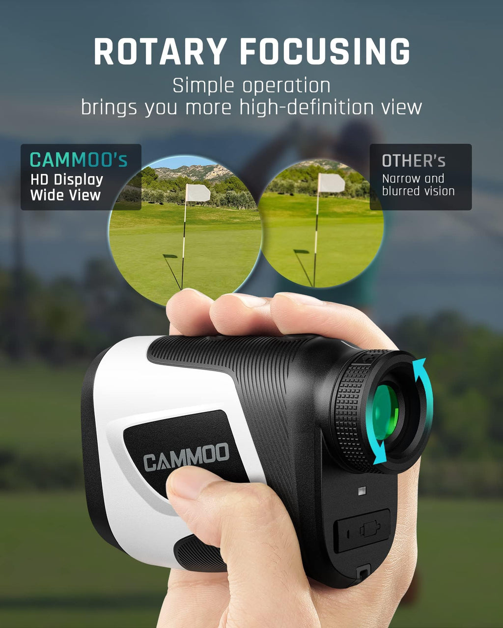 Cammoo Golf Hunting Rangefinder With Slope, 1100Y Range Finder Golfing With 5 Mode, 6X Magnification, Usb Charging, Clear&Accura