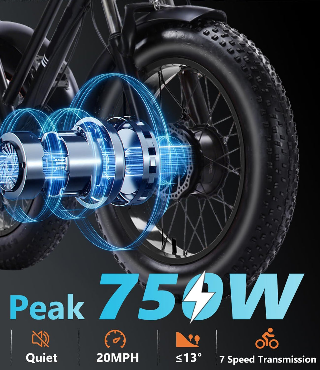 Kakigo Electric Tricycle For Adults, Peak 750W, Electric Trike, 20 X4.0 Fat Tire 3 Wheel Electric Trike, Max 20Mph,With Large Ba