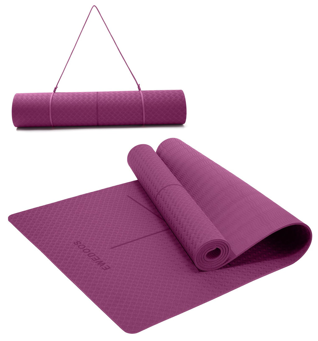 Ewedoos Yoga Mat With Alignment Marks, Yoga Mat Thick 1/4'' Textured Surfaces Exercise Mats For Home Workout Eco Friendly Tpe Fi