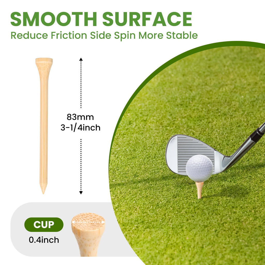 Wingolfer Golf Tees, 100 Packs Of 3 1/4 Inch Golf Tees, Professional Natural Bamboo Golf Tees, Durable & Stable Professional Tee
