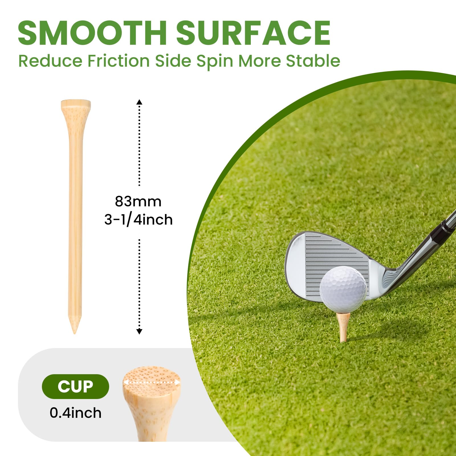 Wingolfer Golf Tees, 100 Packs Of 3 1/4 Inch Golf Tees, Professional Natural Bamboo Golf Tees, Durable & Stable Professional Tee