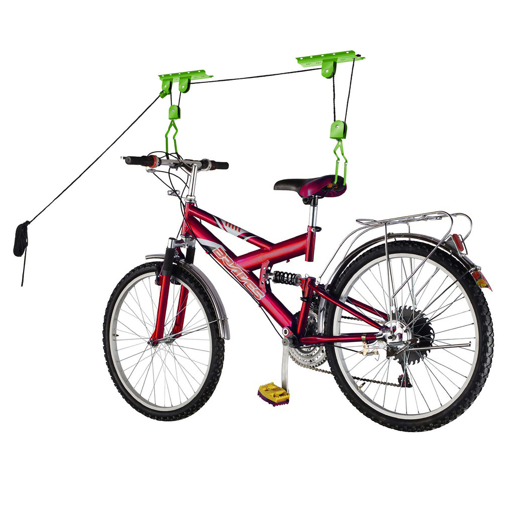 Bike Hanger Set - Set Of 2 Overhead Pulley System Bike Hangers For Garage With 100Lb Capacity For Bicycles By Rad Sportz