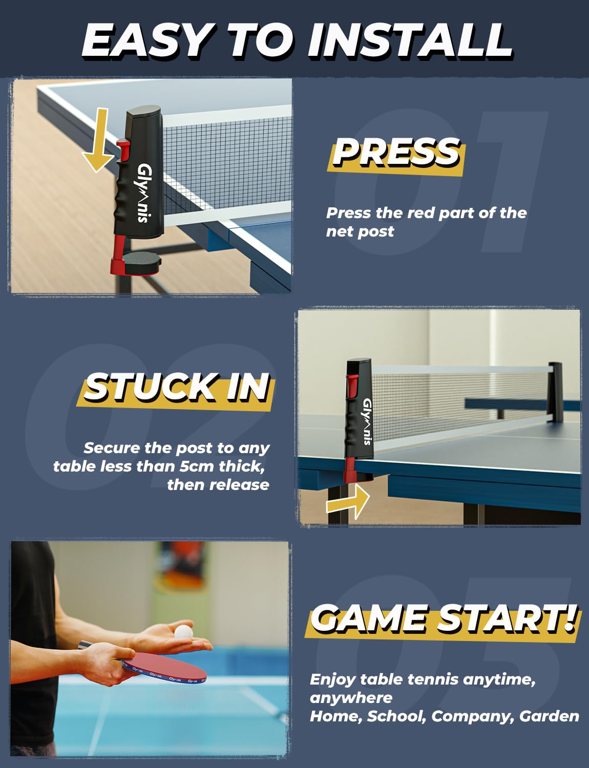 Glymnis Ping Pong Paddle Set Table Tennis Set With Retractable Net, Table Tennis Rackets, Balls And Carry Bag, Ping Pong Game Ac