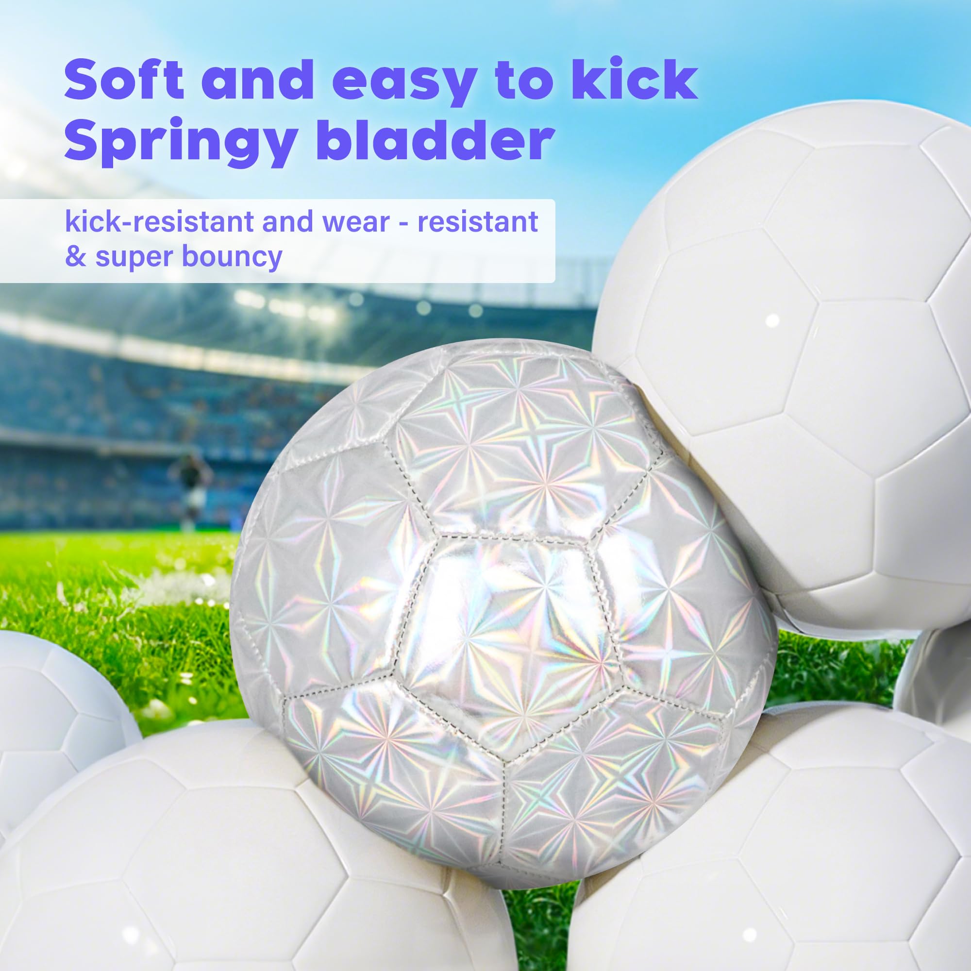 Champhox Size 4 Soccer Ball Glitter - Kids Aged 4-6 6-8 8-12 Outdoors Sports Training Ball Recreation Playing Ball Teens Girls C