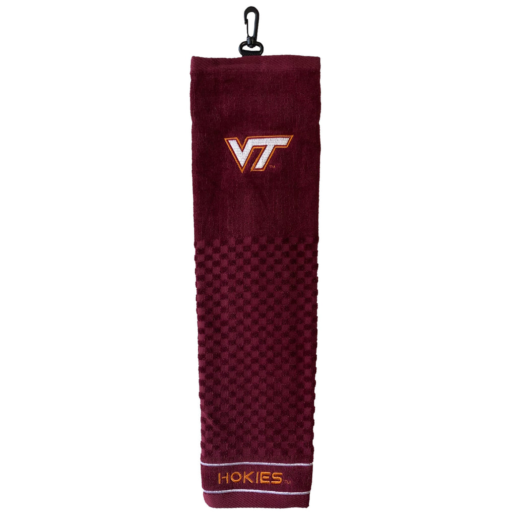 Team Golf Ncaa Virginia Tech Hokies Embroidered Golf Towel Embroidered Golf Towel, Checkered Scrubber Design, Embroidered Logo