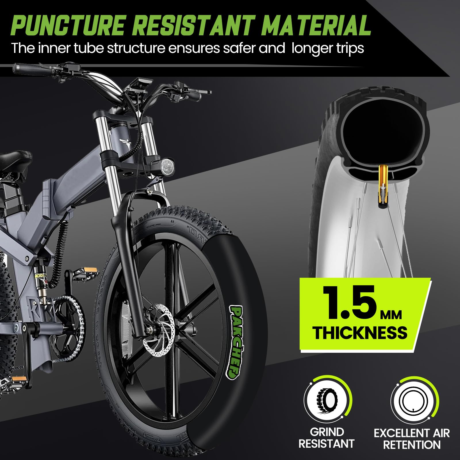 Pakchef 20 X 4.0 Fat Tire Tube For 20X3.5/4.0 E-Bike Bicycle Fat Tire Tubes Schrader Valve - 20 Inch Butyl Rubber Bike Inner Tub