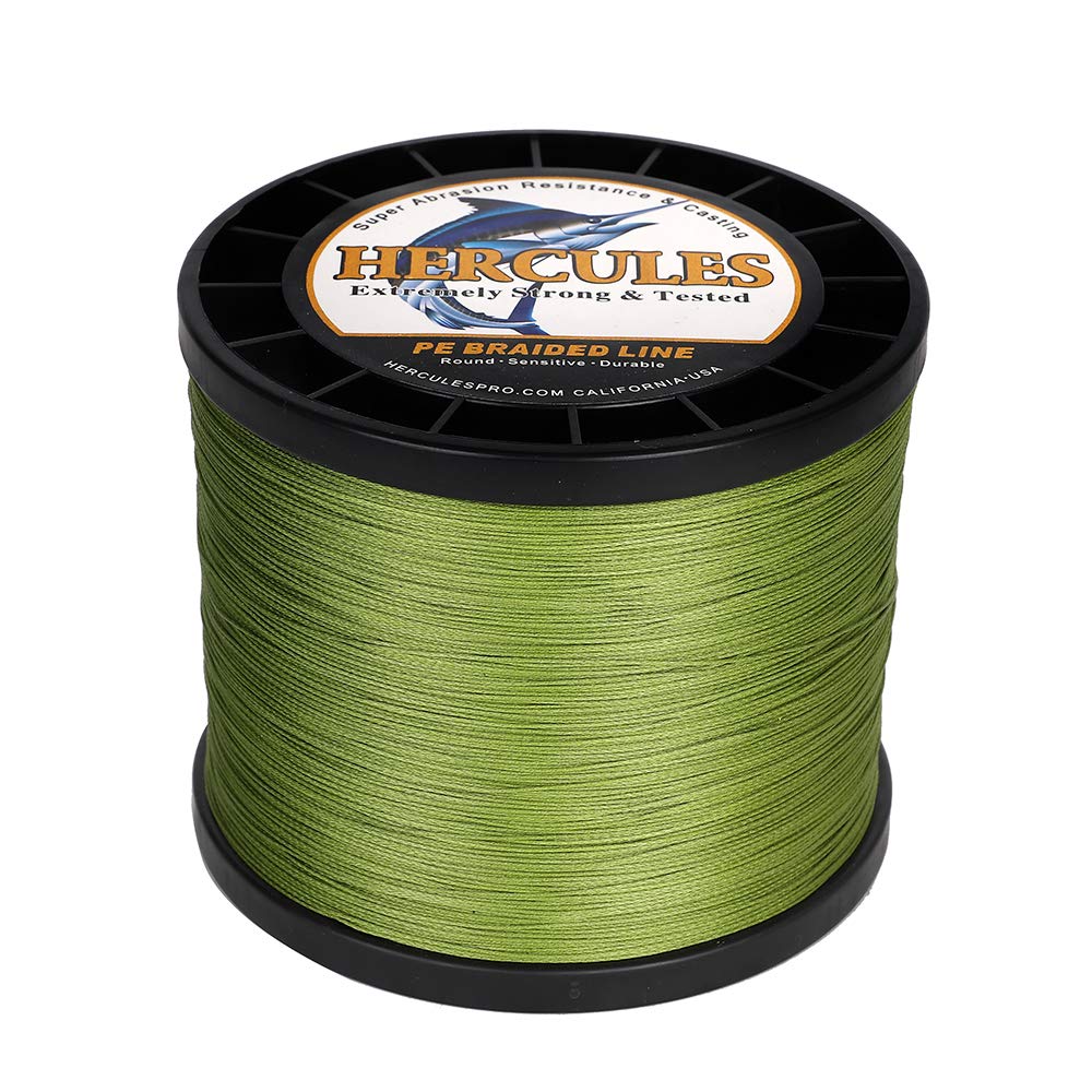 Hercules Braided Fishing Line 2000M 2187Yds 10Lbs-200Lbs Pe Superline 8 Strands (Army Green 90Lb/40.8Kg 0.50Mm)