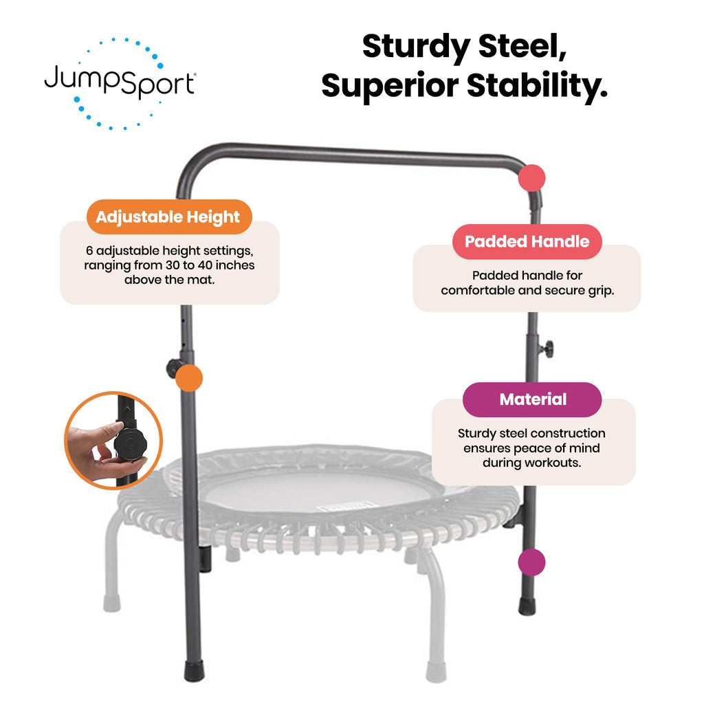 Jumpsport Handle Bar Accessory For Arched Leg Fitness Trampolines | Black | Adjustable Height Settings | Trampoline Not Included