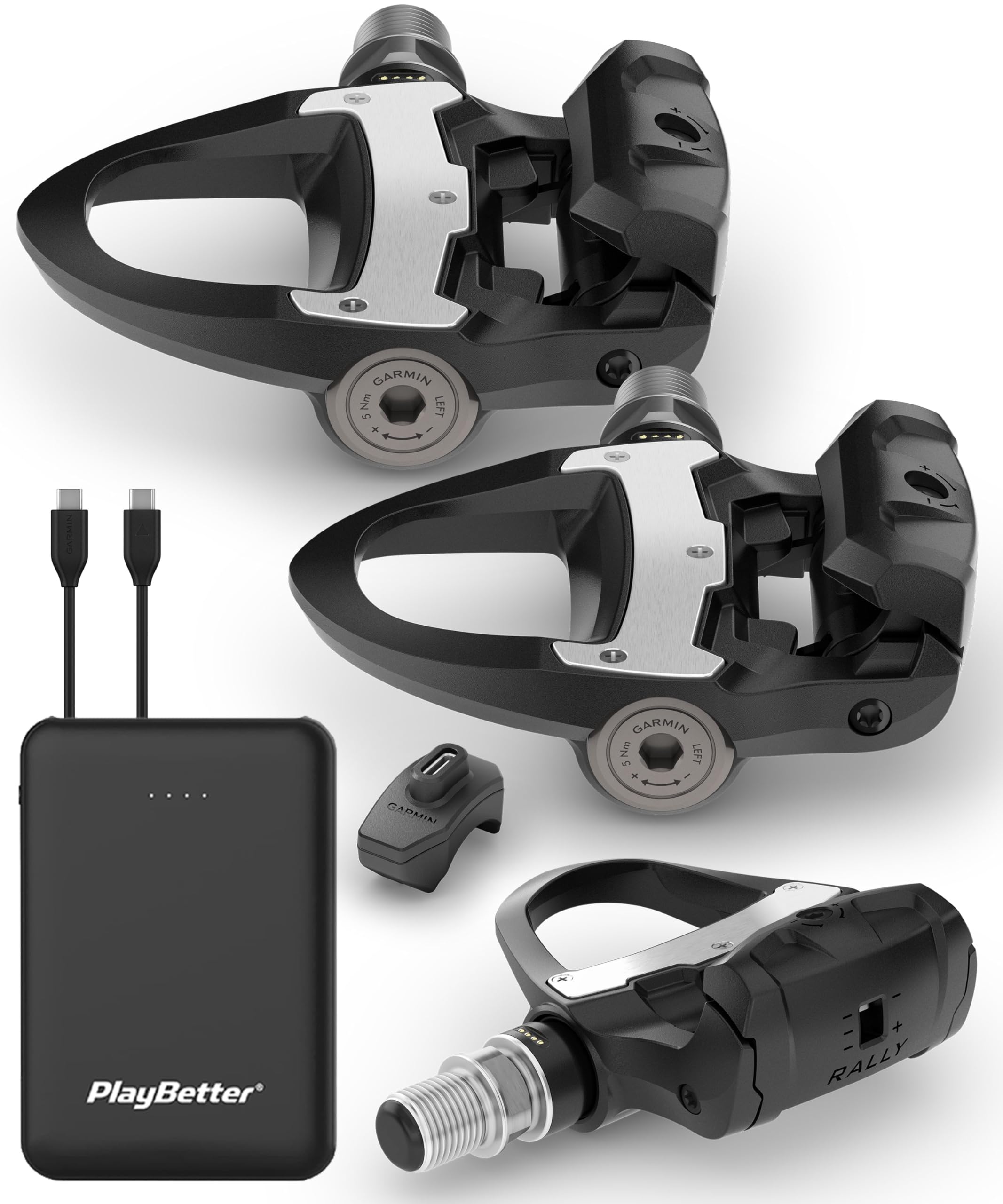 Garmin Rally RS110 Single-Sensing Power Meter Bundle - Rechargeable, Easy-to-Transfer, Shimano SPD-SL Cleat Compatible with Play
