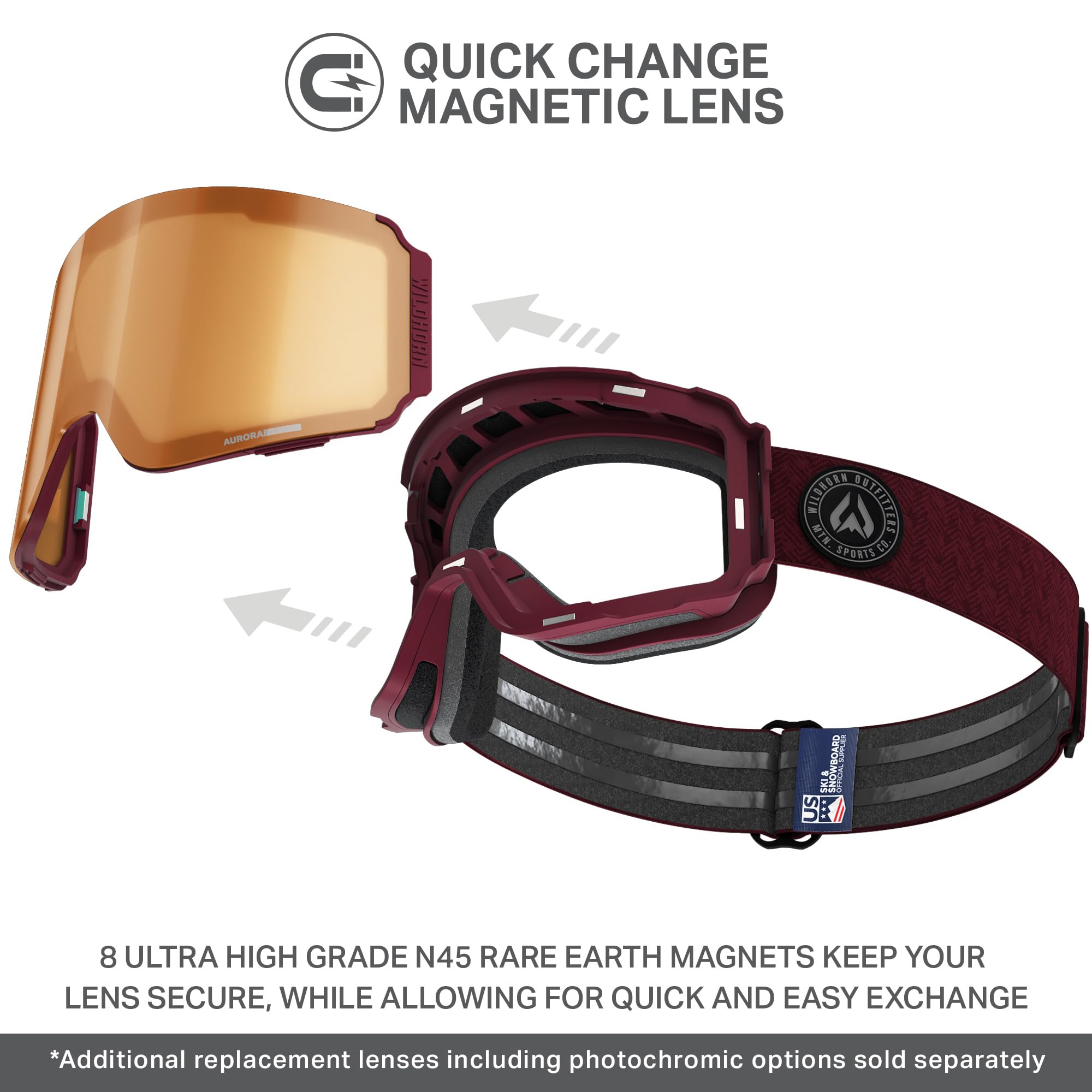 Wildhorn Roca V2 Ski Goggles Men & Women, Snowboard Goggles Anti-Fog Scratch 100% Uv With Magnetic Lens