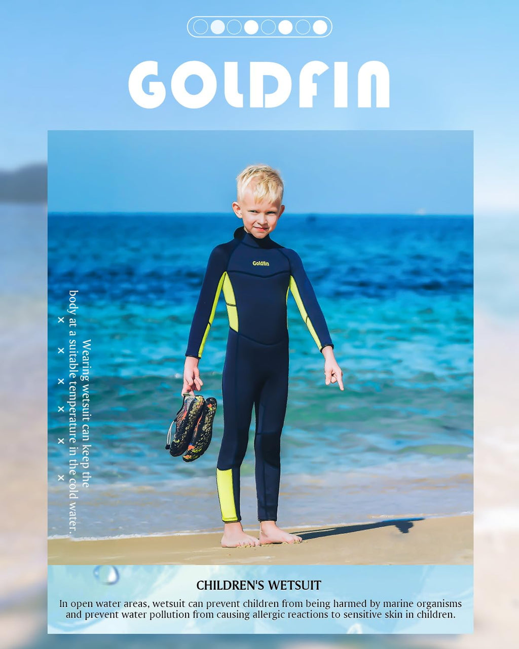 Goldfin Kids Wetsuit For Boys Girls, 3Mm Neoprene Fullsuit For Toddler Back Zip Youth Water Aerobics Diving Boating Snorkeling S