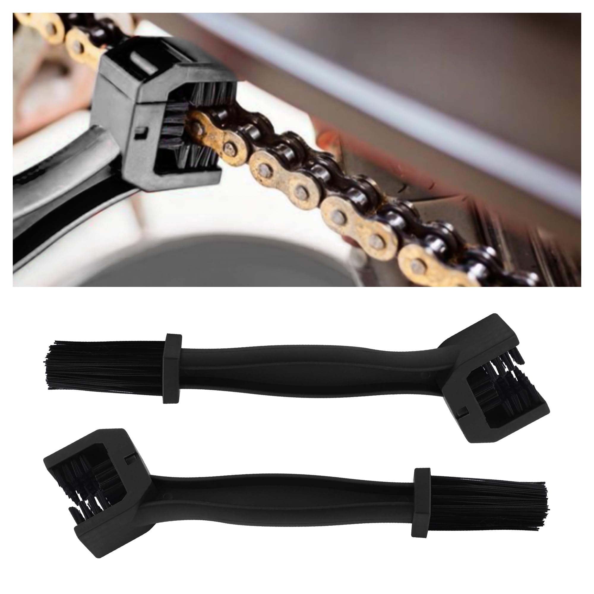 2PCS Motorcycle Chain Brush,Double-Ended Motorcycle Chain Cleaner with Three-Sided and Long Bristles,Universal Motorcycle Chain 