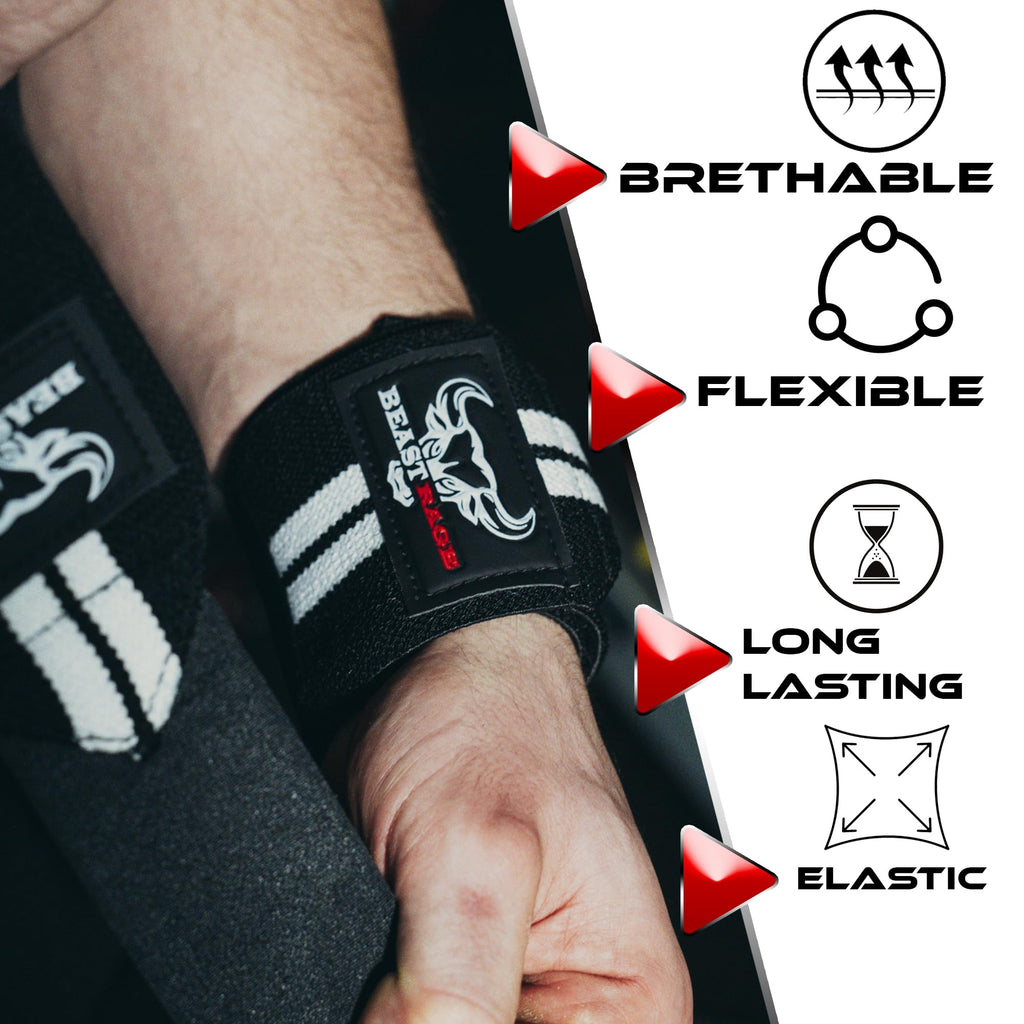 Beast Rage Wrist Wraps Weight Lifting Training Muscle Building Performance Fitness Training Gym Straps Thumb Loop Support Stretc